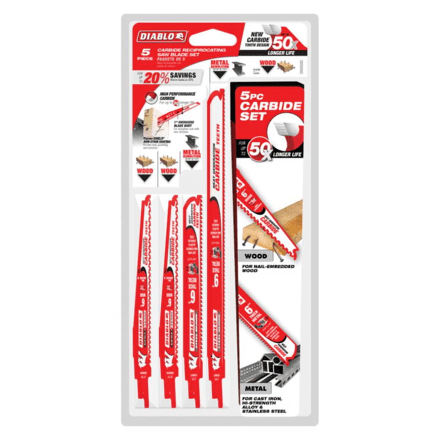 Diablo Assorted in. Carbide Reciprocating Saw Blade Set Multi TPI 5 pc.