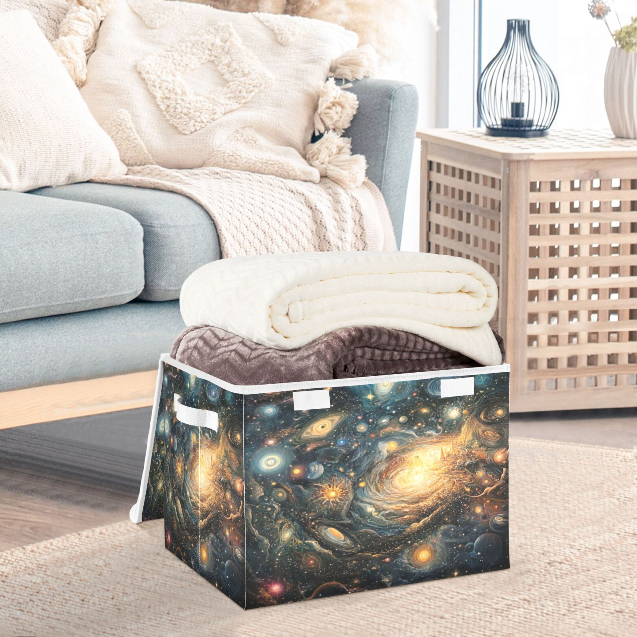Storage Box With Lid 16.5x12.6x11.8In Foldable Stacked Household Storage Box Color Galaxy Picture