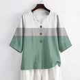 thumbnail image 2 of ASDFVBKG Womens 3/4 Sleeve V Neck Cotton Linen Shirts Trendy Vintage Striped Pattern Tops Relaxed Fit Loose Soft Tee Tops Green M, 2 of 4