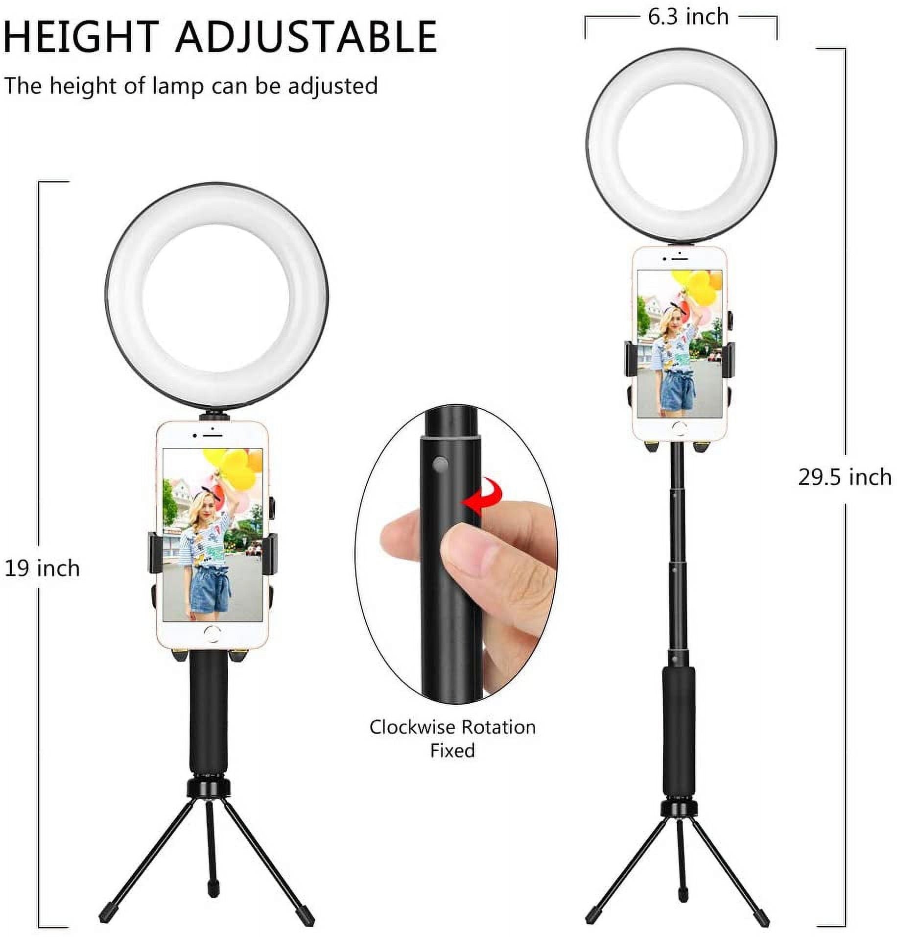 LED Ring Light, 6" Mini LED Camera Light with Cell Phone Holder Desktop, LED Lamp with 3 Light Modes & 10 Brightness Level