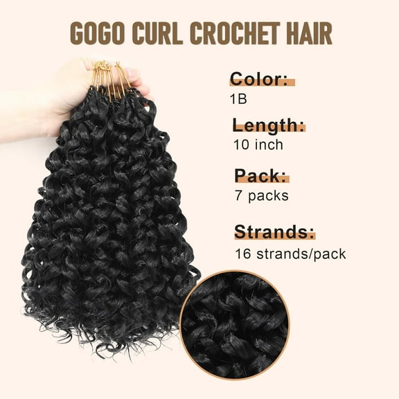 FGERFE-GoGo Curl Crochet Hair for Black Women: 7 Packs Short Curly Crochet for Water Wave Beach Braids, Deep Twist Synthetic Wavy Braiding Hair (10 Inch, 1B)