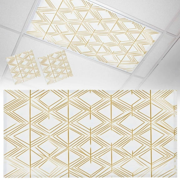 2 Pack Abstract Art Fluorescent Light Covers for Ceiling Lights Golden Lines Minimalist Art Magnetic Ceiling Light Covers Overhead Light Filters for Office Classroom Home