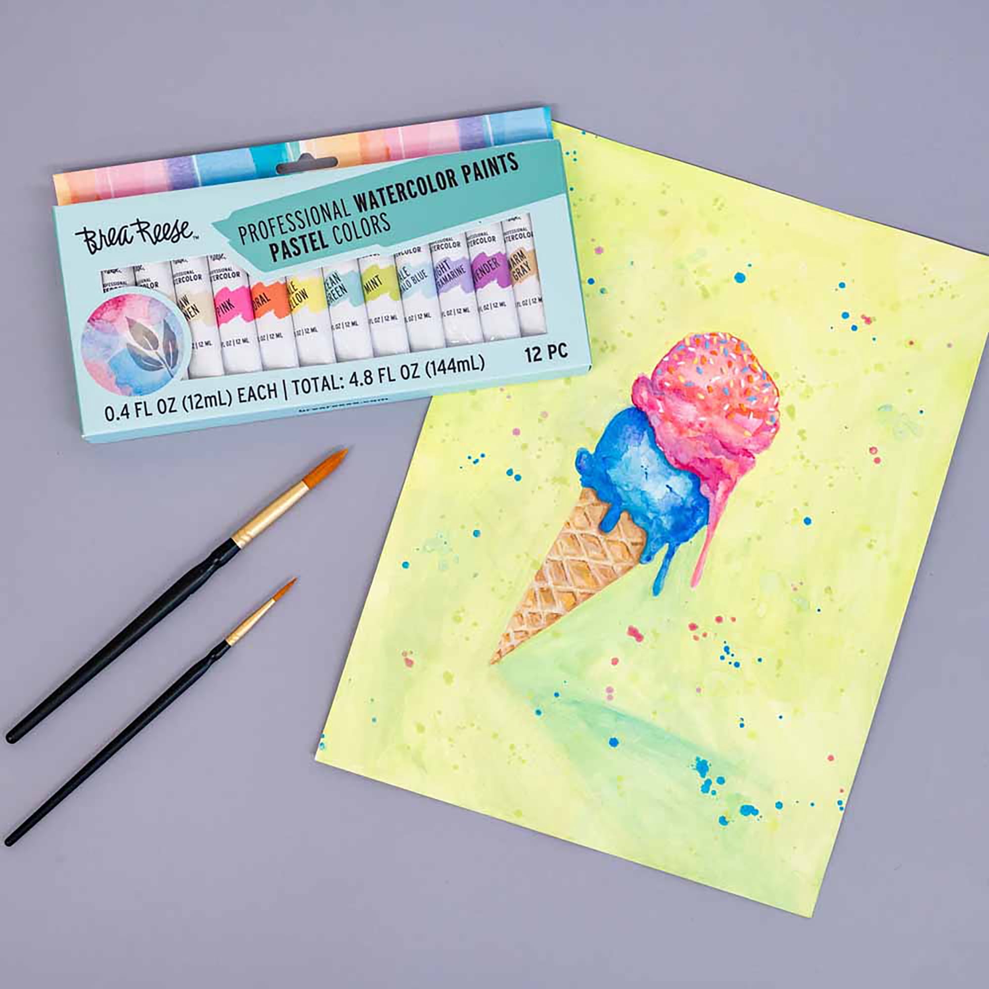 Brea Reese: Professional Watercolor Paint Set - Pastels - 12 Tubes - Soft Muted Hues, Matte Finish, Acid-Free & Non-Toxic, Adult Art Supplies