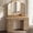 Trifold Mirrors-Natural Oak, variant on Hvoonc Vanity Desk with Trifold Mirrors and Lights, Fluted Makeup Vanity Table with 9 Drawers, Large Arched LED Mirror, Dressing Table with Storage for Bedroom, Walnut Brown