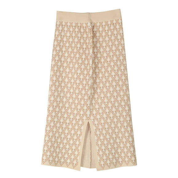 Womens Winter Patterned Split Knitting Medium Long Buttocks Straight Skirt