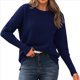 thumbnail image 1 of Suéter de Otoño 2025 para Mujer, Jersey de Punto Acanalado de Larga, Holgado, Cuello Redondo, Murciélago, Suéter Dividido. Azul Marino M, 1 of 9