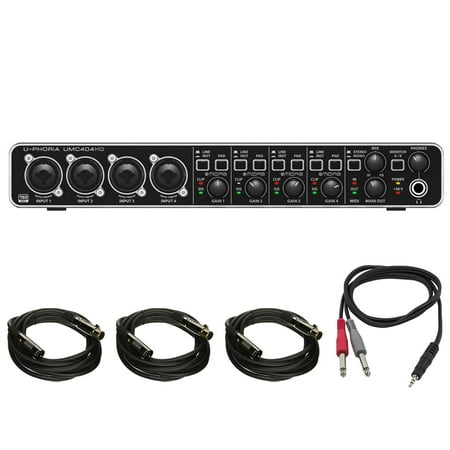 Behringer U-PHORIA (UMC204HD) Audiophile 2x4, 24bit/192kHz USB Audio/MIDI Interface w/ Pro DJ Bundle Includes, 1/8