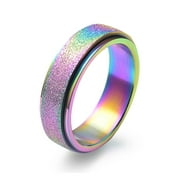 Stainless Steel Spinner Rings Fidget Ring Stress Relieving Anti Anxiety Ring Fidget Acupressure Ring Engagement Wedding Promise Band for Women Men - Ocean Wave Rainbow Frosted 5