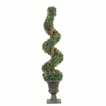 Sterling 4Ft. Pre-Lit Potted Boxwood Spiral Tree with 35 Clear