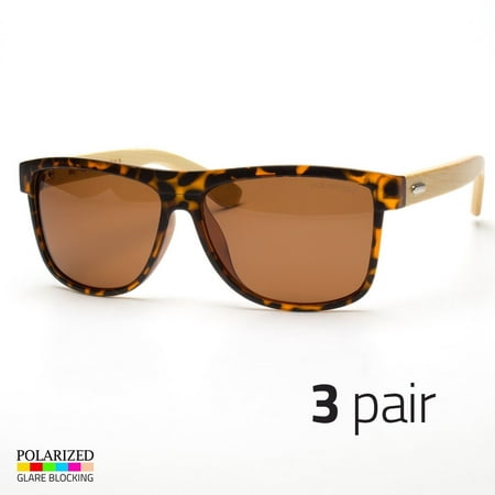 3 PAIR Bamboo Sunglasses Wooden Wood Mens Women Vintage Polarized Glasses TOR