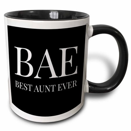 3dRose Bae, best aunt ever, white letters on a black background - Two Tone Black Mug,