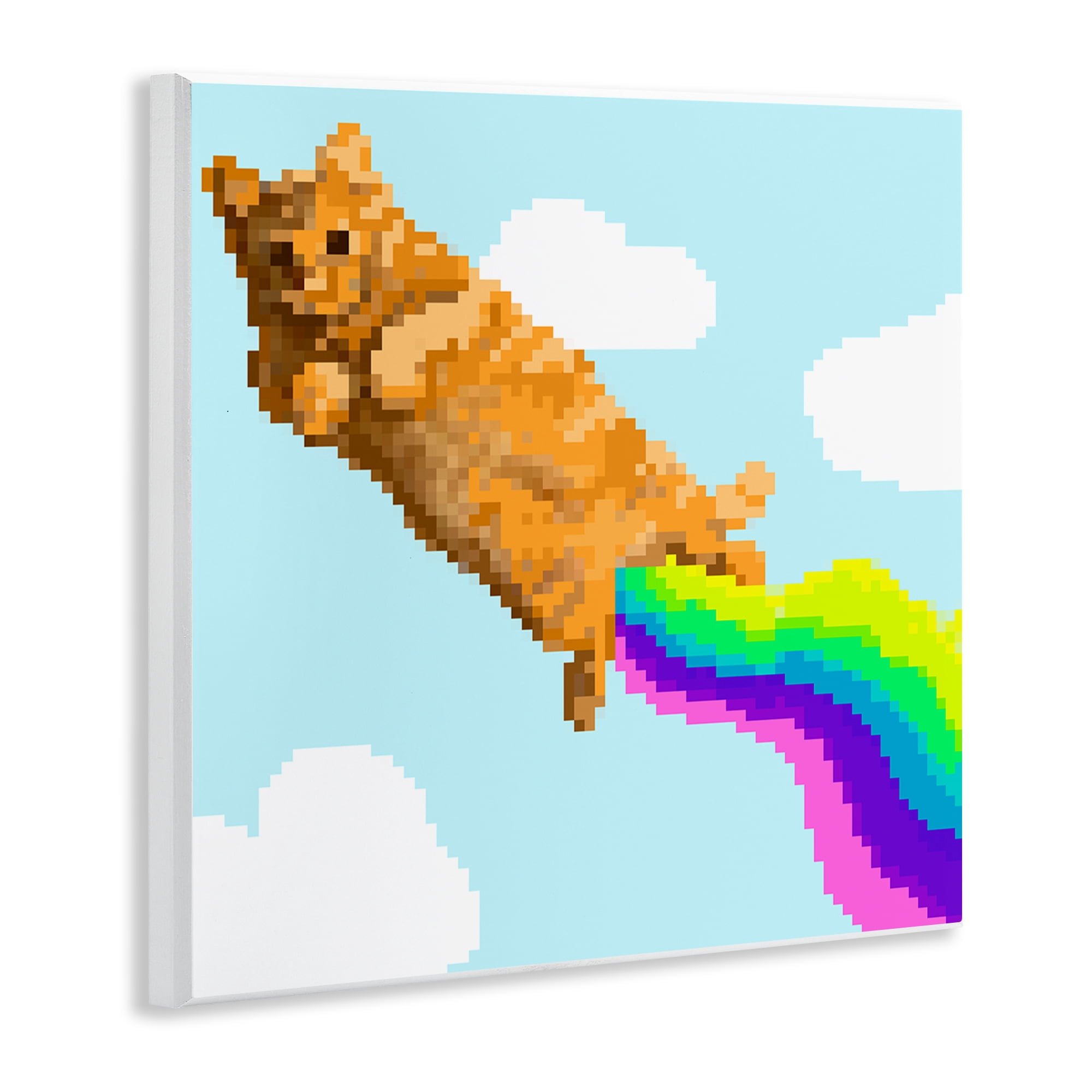 Stupell Industries Flying Rainbow Pixel Cat Animals Painting Unframed Art Print Wall Art, 12 x 12