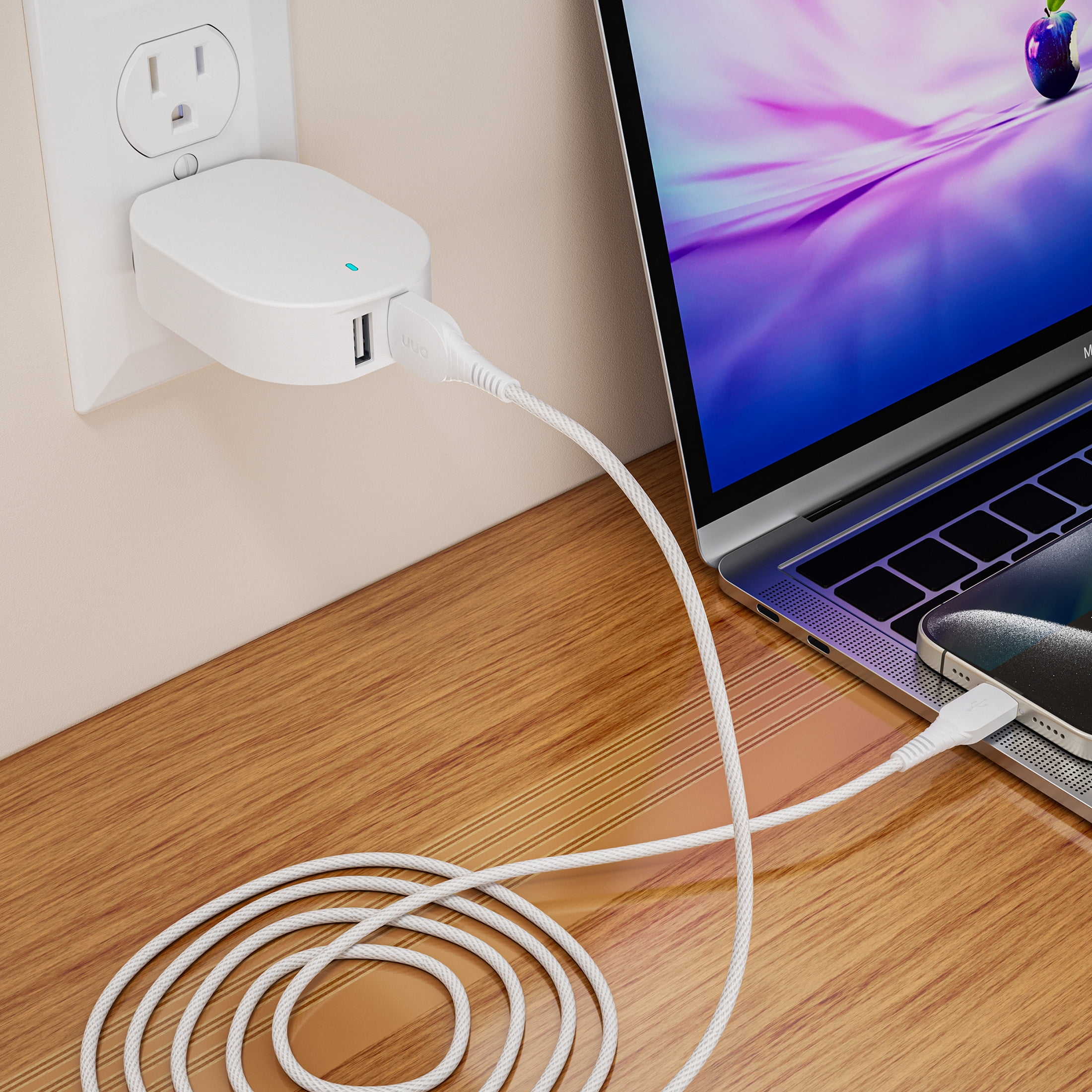 (2 pack) onn USB-C to USB-A 6-Foot Braided Charging Cable - White