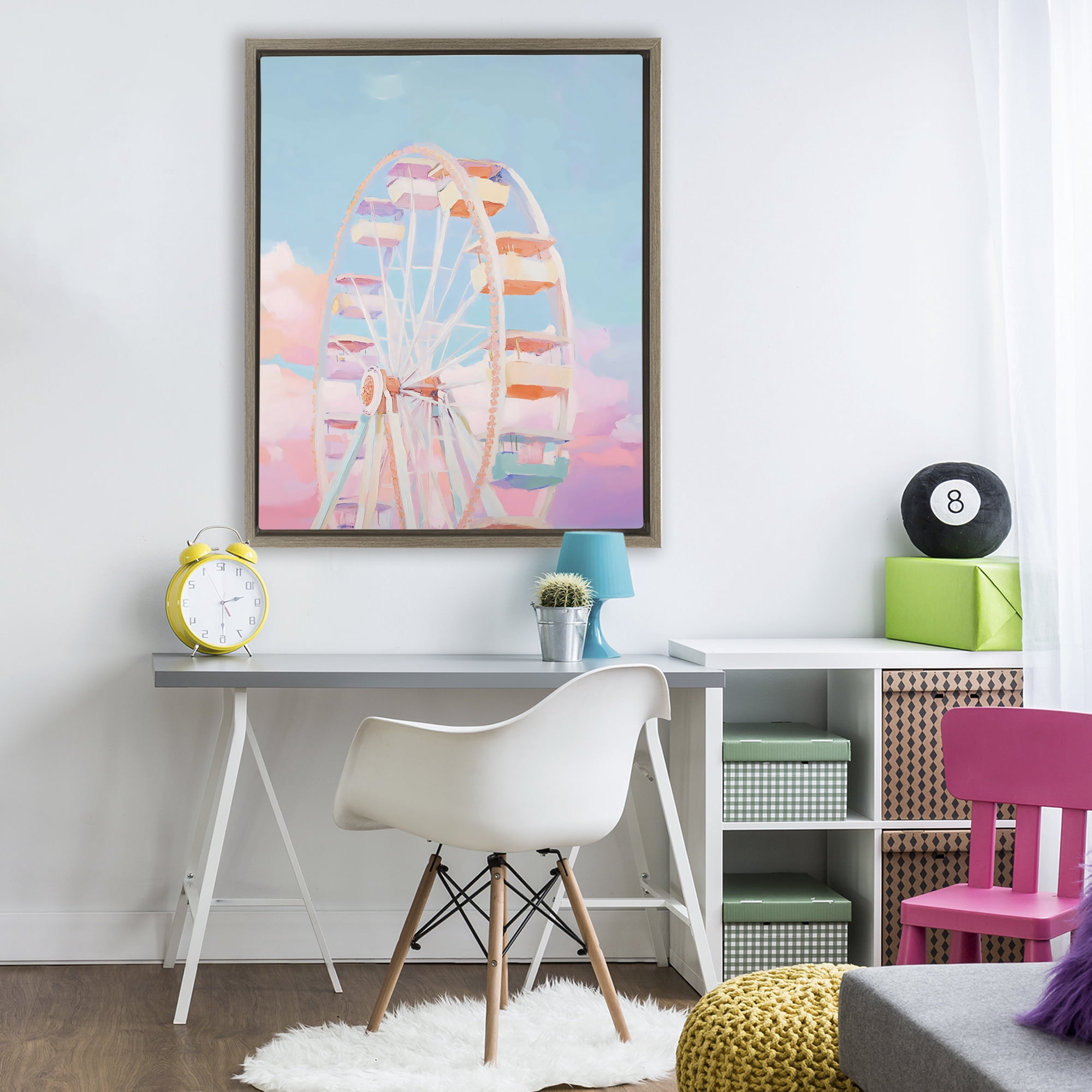 Stupell Industries Ferris Wheel & Cotton Candy Sky Brown Framed Floater Canvas Wall Art, design by The Prints Vibe
