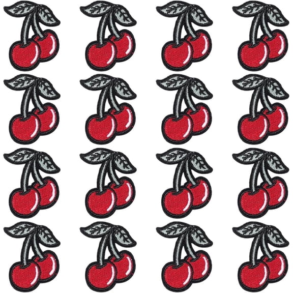 30Pcs Red Cherry Embroidered Iron on Patches Small Cartoon Fruit Sew on Fabric Patch Cherries Embroidery Repair Badge Appliques Bulk for Sewing Making Crafts Hats Clothes Backpacks Shirt Diy