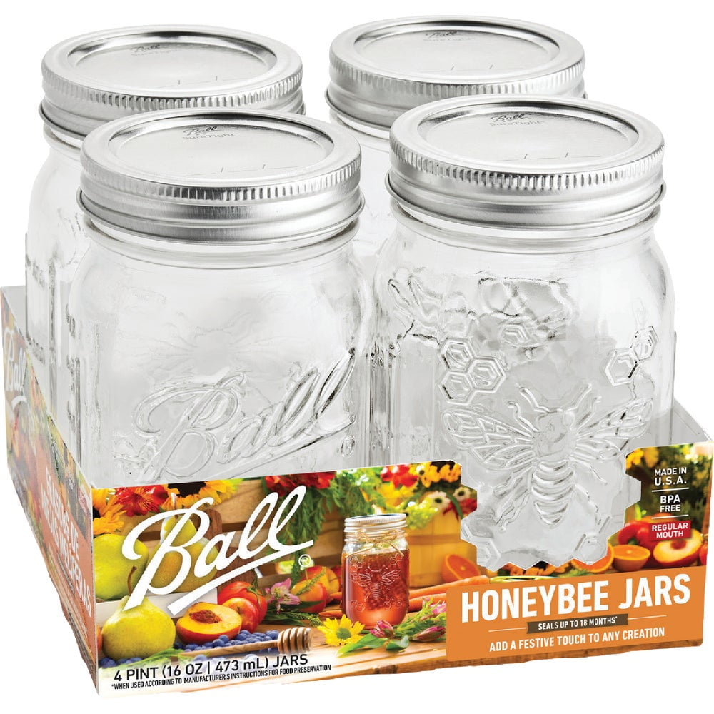 Ball 16 Oz. Regular Mouth Honeybee Keepsake Jar (4Pack)