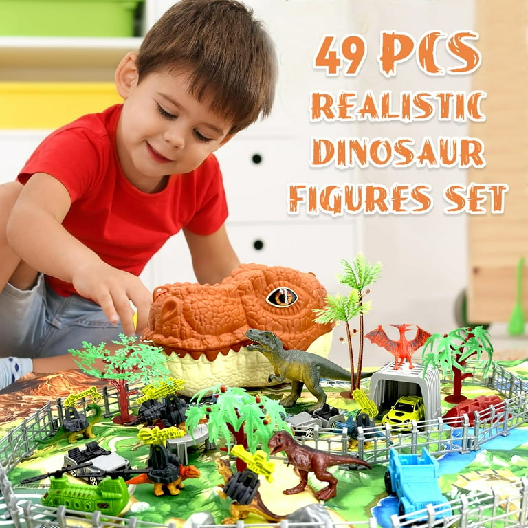 Dinosaur Toys, Military Dinosaurs Toy Figures With Weapons & Fences, 49PCS Dinosaur Toys For
