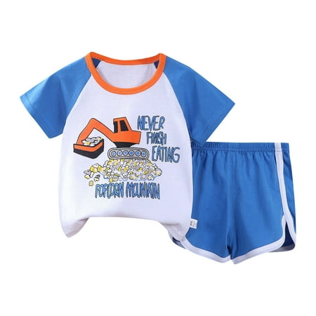 

TAIAOJING Toddler Baby Girl Clothes Summer Boys Short Sleeve Cartoon Prints Tops Shorts 2PCS For Children Features: Outfit 18-24 Months