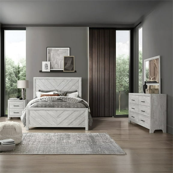 Denver Full 4PC Modern Style Bedroom Set Made with Wood in Rustic Natural