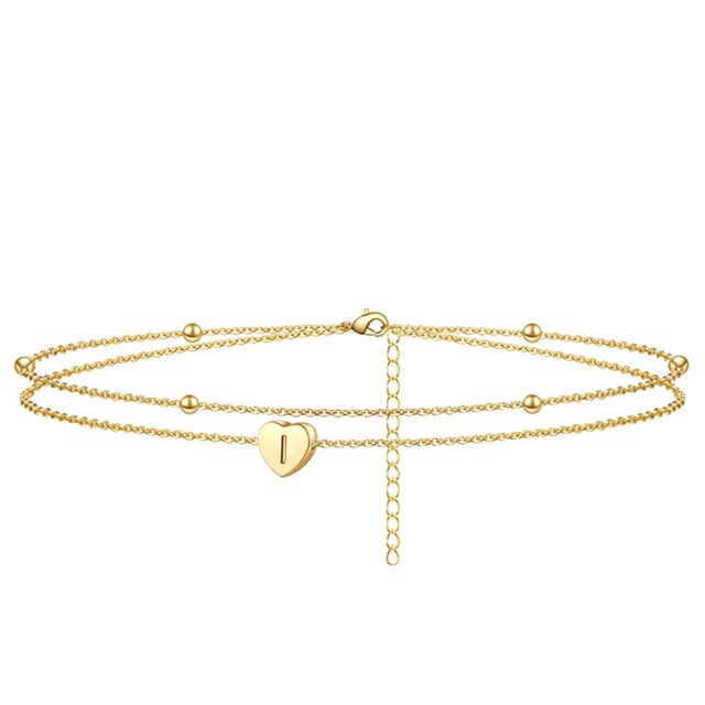 Hearth & Gear Heart Initial Beach Ankle Bracelets For Women Handmade Layered Anklet Letter Initial Heart Ankle Bracelets For Women Beach Jewelry Matching Rings Matching Rings Dinosaur Anklets Men's