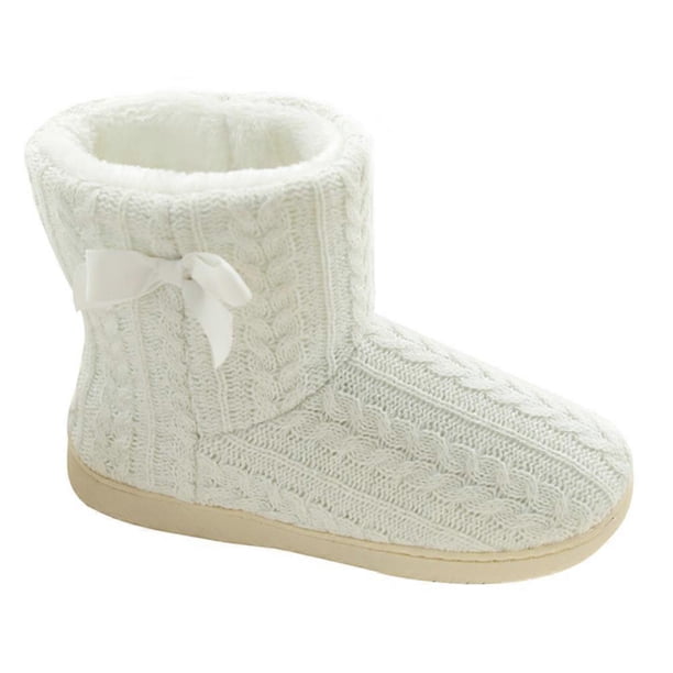 Durable White Knitted Winter Boots for Women's Comfortable Home Wearing Rubber Shoes Size 1Pair