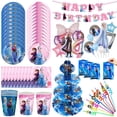 thumbnail image 2 of Decoración para fiesta de cumpleaños de Frozen de Disney, Reina de las Nieves, Anna, Elsa, globo rosa y azul, servilleta de papel, plato, taza, suministros para baby shower para niños, 2 of 5