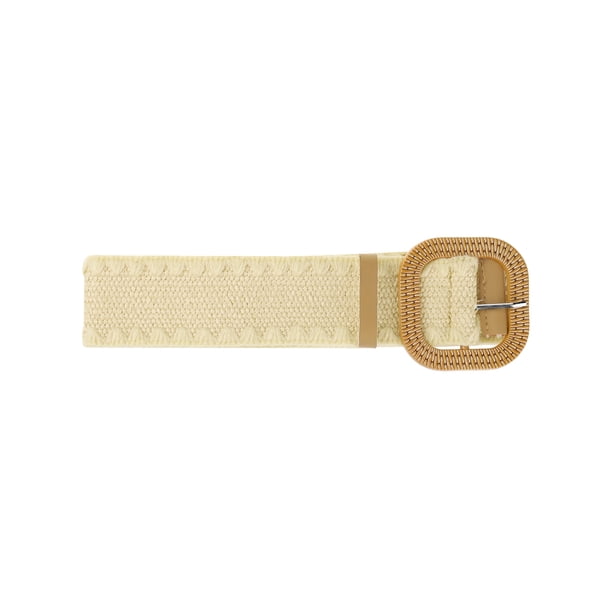 CINTURÓN ELÁSTICO ANCHO DE PANA DE TAMAÑO PLUS PARA MUJERES, CINTURONES TRAMADOS BOHO PARA VESTIDO 45.3" BLANCO LECHOSO