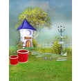 thumbnail image 1 of BSDHOME Polyester Purple Flowers Cartoon House Tree Photography Backdrops Photo Props Studio Background 5x7ft, 1 of 2