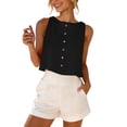 thumbnail image 4 of Babysbule Women's Sleeveless Round Neck Cotton Linen-Like Cropped Tank Top Versatile Casual Summer Blouse for Beach Vacation Daily Wear, 4 of 9