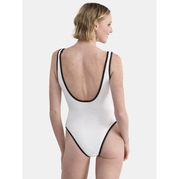 No Boundaries Women's Herringbone Crinkle One Piece Swimsuit