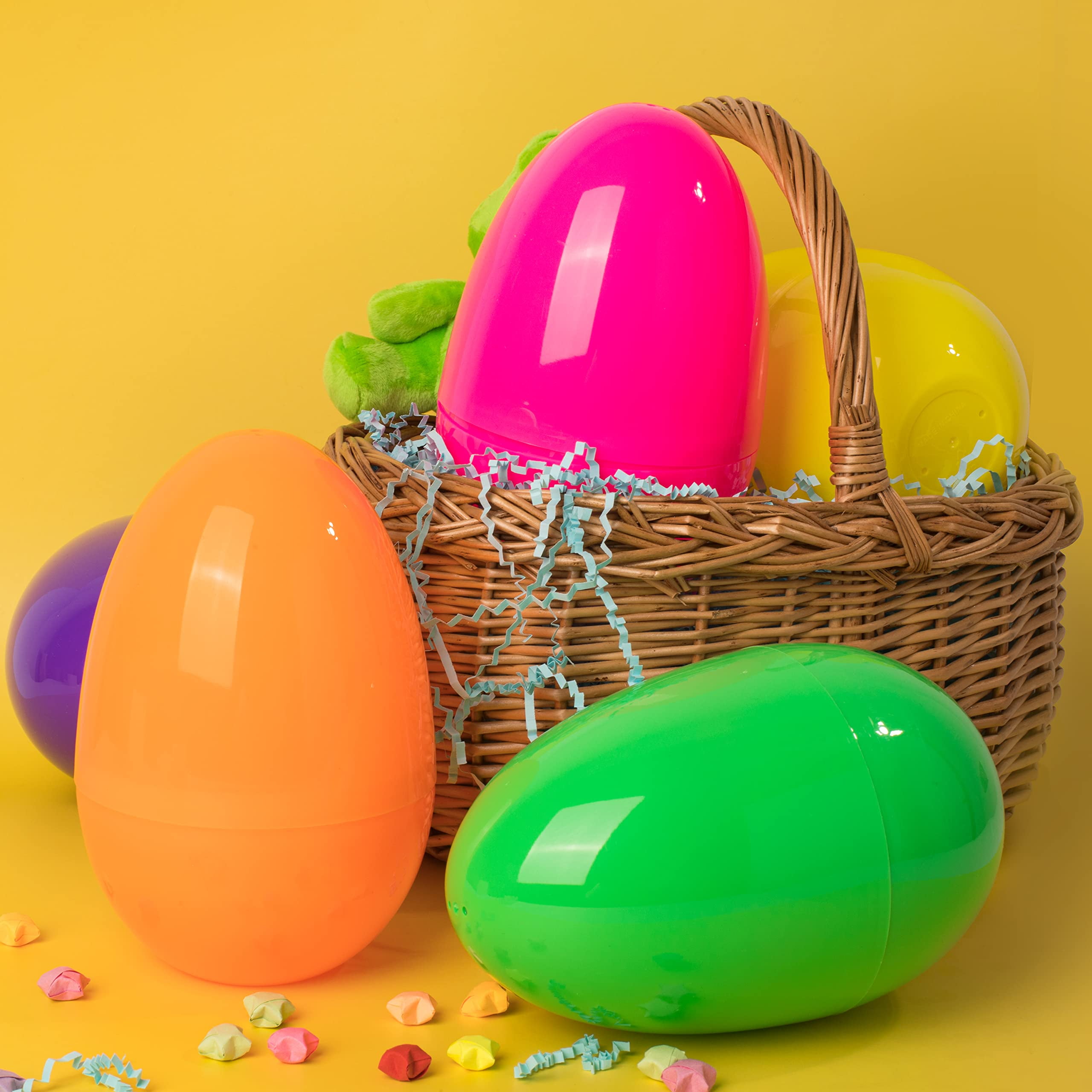 Joyfy 12 pack 7" Large Plastic Easter Eggs - Jumbo Giant Fillable & Empty for Easter Egg Hunt, Basket Stuffers | Assorted Solid Colors, Classroom Prize Supplies