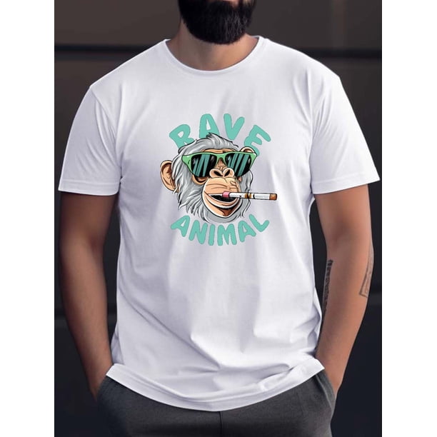 Camiseta con estampado animal Rave, camisetas para hombre, camiseta informal de manga corta para verano, camiseta deportiva de ocio