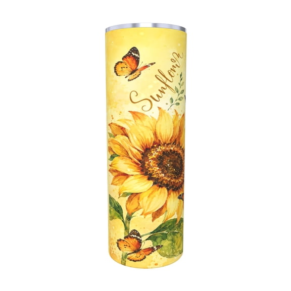 20oz Sunflower Inspirational Travel Tumbler with Handle Motivational Quote Coffee Cup Stainless Steel Car Cup Gift for Women Insulated Tumbler with Straw