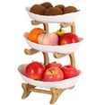 thumbnail image 4 of 3-Tier Fruit Bowl with Stand, Plastic Fruit Bowls with Bamboo Stand, 3-Tier Fruit Serving Tray Set, Large Fruit Basket for Kitchen, Oval Serving Bowls with Wood Rack for Desserts, Sushi, Candies, 4 of 7