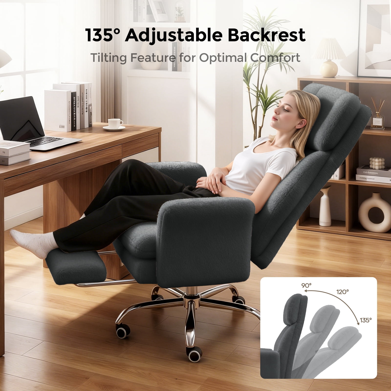 Patbrela Big and Tall Office Chair, Cloud Plush Swivel Desk Chair with 6-Level Adjustable Armrests, Home Ergonomic Executive Office Chair for Work, Gaming, Gray