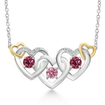 Gem Stone King 925 Silver and 10K Yellow Gold Pink Lab Grown Diamond Pink Tourmaline Heart Shape Pendant Necklace for Women (0.81 Cttw, with 18 inch Chain)