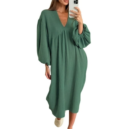

Women Nightdress Long Sleeve Nightware Loose Nightshirt Pajamas Long Dress Sleepwear Loungewear