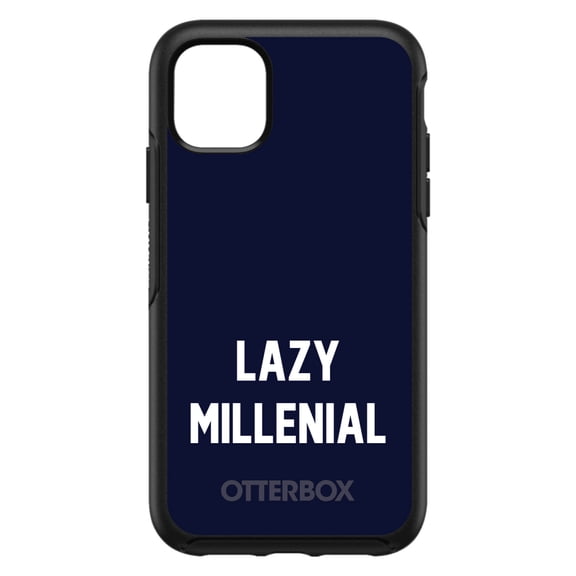 DistinctInk Case for iPhone 15 (6.1" Screen) - OtterBox Symmetry Custom Black Case - Lazy Millenial - Navy & White