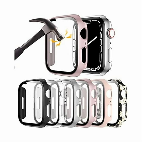 6 Pack Hard PC Case Compatible with Apple Watch Series 9 8 7 45mm with Tempered Glass Screen Protector, Ultra-Thin Scratch Resistant Full Protective Bumper Cover for iWatch 45mm Accessories