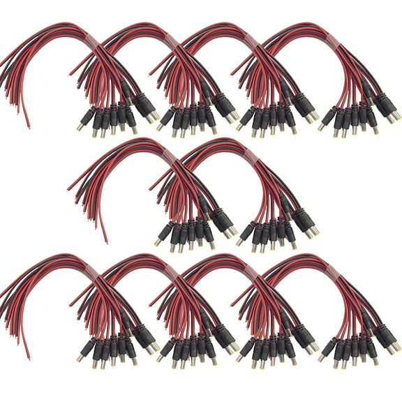 Evertech 100 Pcs Black Tip DC Male End Jack Power Cable With Screw Terminal for CCTV Security Camera