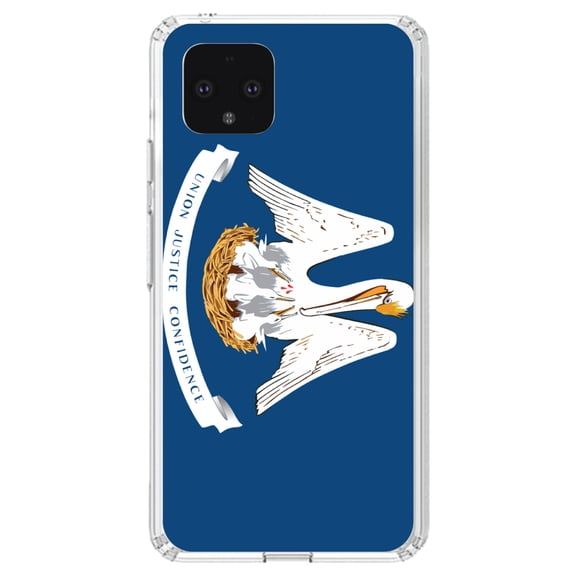 DistinctInk Clear Shockproof Hybrid Case for Google Pixel 4 (5.7" Screen) - TPU Bumper, Acrylic Back, Tempered Glass Screen Protector - Louisiana State Flag - US State Flag