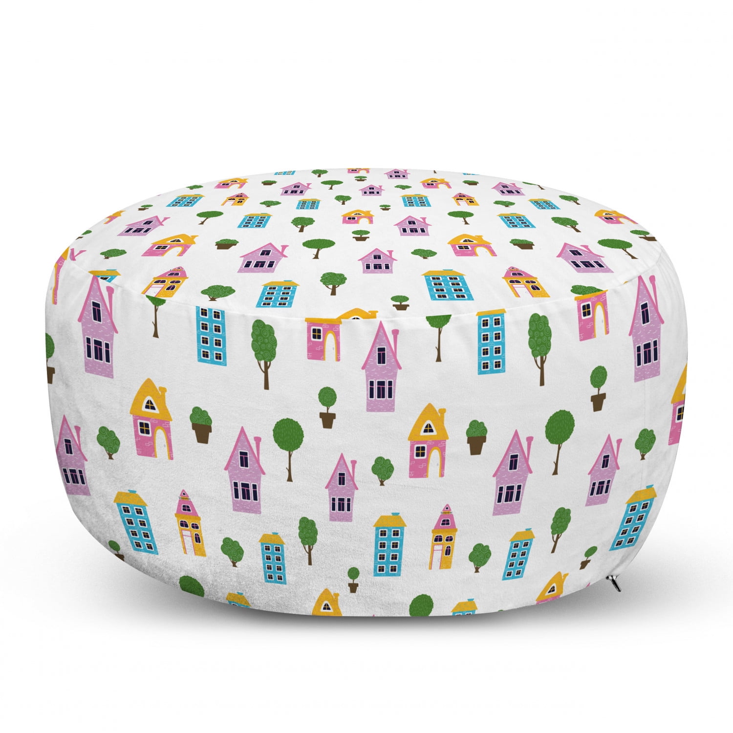 Cartoon Ottoman Pouf, Neighborhood Houses in Nostalgic Architecture