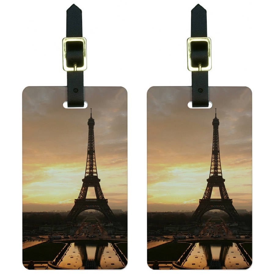Paris Eiffel Tower at Sunset Luggage Tags Suitcase CarryOn ID, Set of