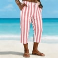 thumbnail image 6 of Men's Linen Pants Casual Elastic Waist Button Fly Cropped Trousers, Comfortable Straight Leg Pants with Pockets, Drawstring Lightweight Breathable Summer Travel Beach | AESTIVO,Pink XL, 6 of 8
