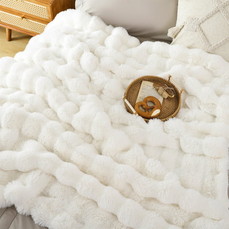 SPRINDAY Faux Fur Rabbit Fleece Cream Throw Blanket Soft Cozy Throw Blanket for Bed Couch Living Room Fluffy Home Decor Blankets for Women Fuzzy Blanket 50X60 Walmart