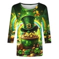 thumbnail image 2 of TaTaai St. Patrick's Day Women's Casual Print Round Neck 3/4 Sleeve T-Shirt Loose Top Gift, 2 of 5