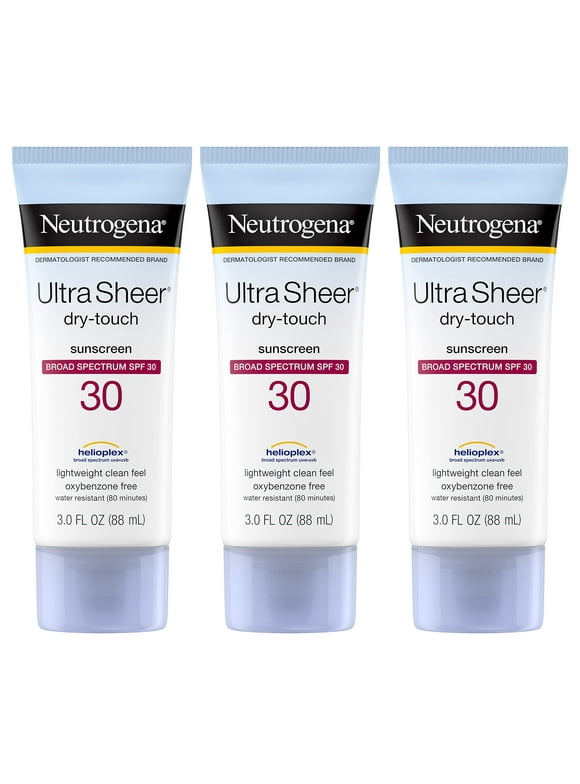 Neutrogena Ultra Sheer Dry-Touch Sunscreen Lotion, Broad Spectrum Spf 30 Uva/Uvb Protection, Oxybenzone-Free, Water Resistant, Non-Comedogenic, Non-Greasy, Travel Size, 3 Fl. Oz, Pack Of 3