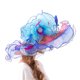thumbnail image 3 of Txlixc Sombrero de mujer elegante tela de malla plegada con flores adornadas con cornisa ancha Txlixc moda, 3 of 5