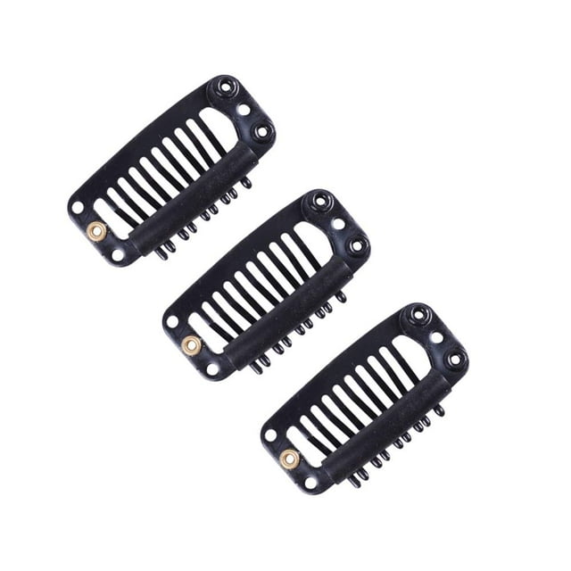 Wig Clips with Rubber Snap Clips Hairpieces 9 Tooth Wig Comb 24pcs(32mm Length Black)