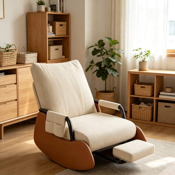 WanKaMom Nursery Chair Nursery Glider Rocking Chair with Foot Rest, Two-Tone Washable Corduroy 3-Position Recliner Foldable Space Saving Stable Sled Base for Small Apartment Living Room